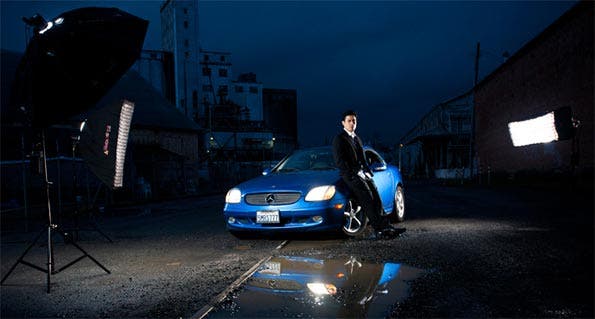 model car softbox lighting night photography