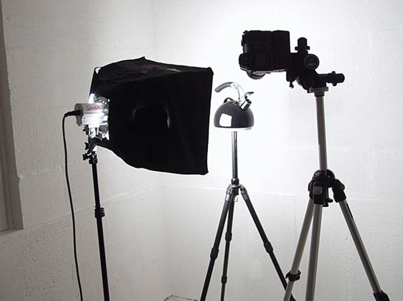 Tea Kettle on modified tripod lighting setup