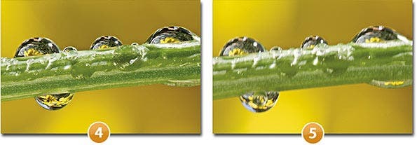 Water droplets extension tubes examples with and without a tripod