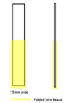 Image of how to use a lens tissue in conjunction with a solvent cleaning fluid