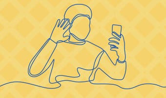 person with phone illustration on yellow background