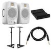 Adam Audio D3V 3.5" 80W Desktop Monitor, Pair, White, Bundle with 2x Studio Monitor Stand, 6' Platinum Pro Interconnect Cable and Isolation Pad White