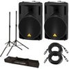 Behringer Eurolive B215XL 15" 1000W 2-Way Active PA Powered Speaker, Bundle with Speaker Stand and XLR Cable Titanium