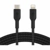 Belkin BoostCharge Braided 3.3' 30W USB-C to Lightning Cable, White Black