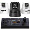 Canon 3x CR-N350 PTZ Camera Bundle, 1x Black & 2x White, Includes RC-IP100 Remote Controller Satin Black