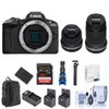 Canon EOS R50 Camera, Black with RF-S 18-45mm f/4.5-6.3, RF-S 55-210mm f/5-7.1 Lens, 128GB SD Card, Backpack, Battery, Charger, Mic, Tripod, Screen Protector, 55mm & 49mm Filter Kit, Cleaning Kit Black