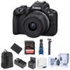 Canon EOS R50 Mirrorless Camera, Black with RF-S 18-45mm f/4.5-6.3 IS STM Lens, 128GB SD Card, Backpack, Extra Battery, Charger, Mic, Tripod, Screen Protector, 49mm Filter Kit, Cleaning Kit Black