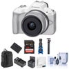 Canon EOS R50 Mirrorless Camera, Black with RF-S 18-45mm f/4.5-6.3 IS STM Lens, 128GB SD Card, Backpack, Extra Battery, Charger, Mic, Tripod, Screen Protector, 49mm Filter Kit, Cleaning Kit White