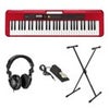 Casio CT-S200 61-Key Digital Piano Style Portable Keyboard with 400 Tones, Red Bundle with Stand, Studio Monitor Headphones, Sustain Pedal Red