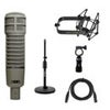 Electro-Voice RE20 Variable-D Dynamic Cardioid Microphone, + Telescoping Tabletop Microphone Stand + H&A Microphone Suspension Shockmount + 10' Premium XLR Cable Gray