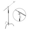 Flashpoint 10' C Light Stand on Turtle Base Kit, Chrome with 40" Grip Arm & 2 Gobo Heads and Baby Pin, Boom Pole Holder Chrome