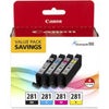 Canon CLI-281 BKCMY Combo 4-Pack of Black, Cyan, Magenta, and Yellow Ink Tanks for Select PIXMA TR, TS Series Printers Multi