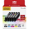 Canon CLI-281 BKCMYB Combo 5-Pack of Black, Cyan, Magenta, Yellow, and Photo Blue Ink Tanks with 5x5" 20 SHeets Glossy Paper for Select PIXMA TR, TS Series Printers Multi