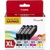 Canon CLI-281 XL BKCMY Combo 4-Pack of Black, Cyan, Magenta, and Yellow Ink Tanks for Pixma Inkjet Printers Multi