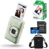 Fujifilm Instax Mini LiPlay Hybrid Instant Camera, Deep Bronze, Bundle with 20 Exposures Film Pack, 32GB UHS-I microSDHC Memory Card and Shoulder Bag Matcha Green