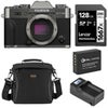 Fujifilm X-T30 III Mirrorless Camera, Silver with NP-W126 Lithium-Ion Battery Pack, Compact Smart Charger Base, Smart Charger Plate, 1667x 128GB UHS-II SDXC Memory Card, and Alpine 160 Multi-Device Shoulder Bag Charcoal Silver
