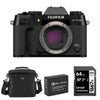 Fujifilm X-T50 Mirrorless Camera, Silver, Bundle with Li-Ion Battery, 64GB SDXC Memory Card and Shoulder Bag Black