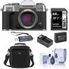 Fujifilm X-T50 Mirrorless Camera Black, Bundle with Memory Card & Card Reader, Shoulder Bag, Spare Battery with Charger, Includes Cleaning Kit Silver