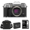 Fujifilm X-T50 Mirrorless Camera, Silver, Bundle with Li-Ion Battery, 64GB SDXC Memory Card and Shoulder Bag Silver