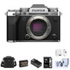 Fujifilm X-T5 Mirrorless Camera, Silver Bundle with 128GB SD Card, Shoulder Bag, Extra Battery, Charger, Screen Protector, Cleaning Kit Silver