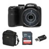 Kodak PIXPRO Astro Zoom AZ255 16MP Full HD Digital Camera, Red, Bundle with Shoulder Bag and 32GB Memory Card + Card Reader Black