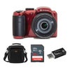 Kodak PIXPRO Astro Zoom AZ255 16MP Full HD Digital Camera, Red, Bundle with Shoulder Bag and 32GB Memory Card + Card Reader Red