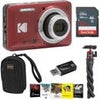 Kodak PIXPRO FZ55 Friendly Zoom Digital Camera, Blue, With SD Card, Camera Bag, Tripod, Photo Editing Software, SD Card Reader Red