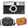 Kodak EKTAR H35N Half Frame Film Camera, Striped Green, Bundle with Kodacolor Gold 200 35mm Color Negative Roll Film and Shoulder Bag Striped Black