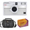 Kodak EKTAR H35N Half Frame Film Camera, Striped Green, Bundle with Kodacolor Gold 200 35mm Color Negative Roll Film and Shoulder Bag Striped Silver