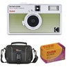 Kodak EKTAR H35N Half Frame Film Camera, Striped Green, Bundle with Kodacolor Gold 200 35mm Color Negative Roll Film and Shoulder Bag Striped Green