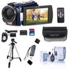 Minolta MN4K25NV 30MP 4K Ultra HD 3" Touchscreen Camcorder with Night Vision, Blue, Bundle with 3-Section Tripod, USB 3.0 Card Reader, Cleaning Kit Blue