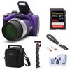 Minolta MN53Z 16MP FHD Digital Camera with 53x Optical Zoom, Wi-Fi, Red Bundle with Shoulder Bag, 64GB SD Card, Wrist Strap, Octopus Tripod, Cleaning Kit Purple