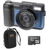 Minolta MND30 30MP 2.7K QHD 3.0" LCD Screen Digital Camera, Black With micro SD Card and Slinger Camera Bag Blue