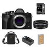 Olympus OM-D E-M10 Mark IV Camera with M.Zuiko ED 14-42mm F3.5-5.6 EZ Lens, Silver Bundle with 64GB SD Card, Shoulder Bag, Extra Battery, Smart Charger Black