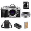 Olympus OM-D E-M10 Mark IV Camera with M.Zuiko ED 14-42mm F3.5-5.6 EZ Lens, Silver Bundle with 64GB SD Card, Shoulder Bag, Extra Battery, Smart Charger Silver