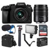 Panasonic LUMIX DMC-G7 Mirrorless Camera with LUMIX G Vario 14-42mm and 45-150mm Lens, Bundle with Tripod, Microphone, Triple Shoe V-Bracket, On Camera Light, 32GB UHS-I Memory Card, Extra Battery, Bag Black
