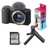 Sony ZV-E10 Mirrorless Camera, Black Bundle with ACCVC1 Vlogger Accessory Kit Shooting Grip and 64GB SD Card Black