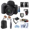 Sony Alpha ZV-E10 II Mirrorless Camera with E PZ 16-50mm Lens, White, Bundle with Zoom Li-ion R2 TTL Flash, 128GB Card, 2x Battery, Charger Base, Microphone, Tripod, W49 Light & Software License Key Black