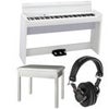 Korg LP-380 88-Keys Grand Digital Piano, White Bundle with Piano Bench, H&A Versa Professional Studio Monitor Headphones White