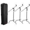 Matthews 40" C+ Stand with Sliding Leg, Grip Head and Arm, Black, 3-Pack, Bundle with Slinger L6 BigBag Rolling Kit Bag Black