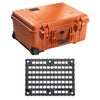 Pelican 1560 Watertight Wheeled Hard Case with Cubed Foam, Orange, Bundle with 1560MP EZ Click MOLLE Panel Lid Organizer Orange