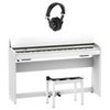Roland F701 88-Key SuperNATURAL Digital Piano, with Bench & Stand, Light Oak Bundle with Studio Monitor Headphones White