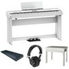 Roland FP-90X 88-Key Portable Digital Piano, Black Bundle with KSC-90 Stand, KPD-90 Pedal Unit, Bench, Studio Monitor Headphones, Dustcover White