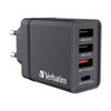 Verbatim 30W 4-Port USB Wall Charger, Black Black