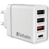 Verbatim 30W 4-Port USB Wall Charger, Black White