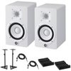 Yamaha 2x HS5 5" 70W Powered Two-Way Studio Monitor, with 5" Woofer and 1" Tweeter, White Bundle with 2x Monitor Stand, 2x TRS 1/4" M to 1/4" M Cable, 2x Isolation Pad White