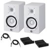 Yamaha 2x HS5 5" 70W Powered Two-Way Studio Monitor, with 5" Woofer and 1" Tweeter, White Bundle with 2x TRS 1/4" Male to 1/4" Male Cable, 2x Isolation Pad White
