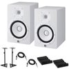 Yamaha 2x HS8 8" 2-Way Bass-Reflex Bi-Amplified Powered Studio Monitor, 38Hz - 30kHz, 120W Output Power, White Bundle with 2x Monitor Stand, 2x TRS 1/4" M to 1/4" M Cable, 2x Isolation Pad White