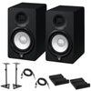 Yamaha 2x HS5 5" 70W Powered Two-Way Studio Monitor, with 5" Woofer and 1" Tweeter, White Bundle with 2x Monitor Stand, 2x TRS 1/4" M to 1/4" M Cable, 2x Isolation Pad Black