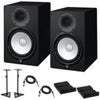 Yamaha 2x HS8 8" 2-Way Bass-Reflex Bi-Amplified Powered Studio Monitor, 38Hz - 30kHz, 120W Output Power, White Bundle with 2x Monitor Stand, 2x TRS 1/4" M to 1/4" M Cable, 2x Isolation Pad Black